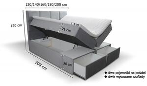 Łóżko kontynentalne z pojemnikiem na pościel GRAPPA 90/100/140/160/180/200 x 200