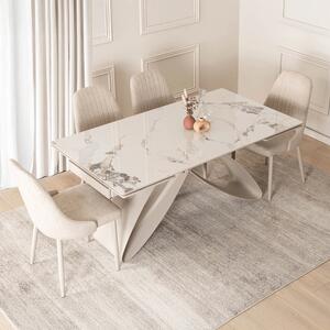 Stół Rozkładany Prostokątny LUIGI 160-240 cm Ceramiczny Biały Marmur/Kaszmir do Jadalni Nowoczesny