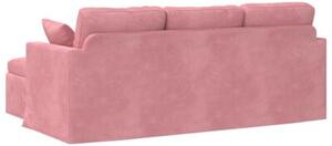 Nowoczesna sofa aksamitna rÃ³Å¼owa z metalowÄ ramÄ i ergonomicznym designem