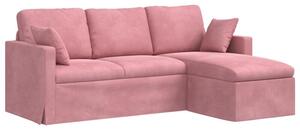Nowoczesna sofa aksamitna rÃ³Å¼owa z metalowÄ ramÄ i ergonomicznym designem