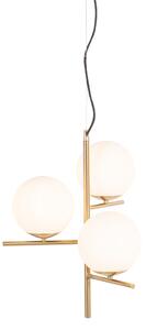 Lampa wisząca Art Deco złota z opalowym szkłem 3-punktowa - Flore Oswietlenie wewnetrzne