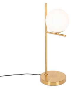 Lampa stołowa Art Deco złota z opalowym szkłem - Flore Oswietlenie wewnetrzne