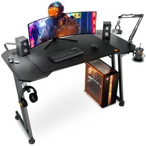 Biurko Gamingowe Ergonomiczne TREX E-SPORTS EXON TX-1360GD 120x60 cm Karbonowy Blat Uchwyt na Kubek i SÅuchawki Czarny