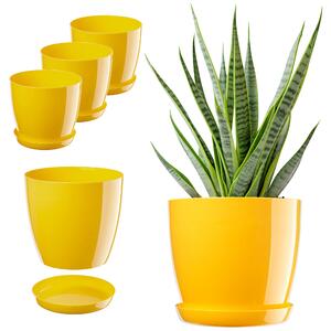 Doniczka na kwiaty z podstawką Agen 16cm żółty 3szt