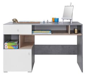 Biurko jednodrzwiowe z szufladą i wnękami Sigma SI10 do pokoju młodzieżowego - biały lux / beton / dąb