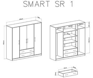 Czterodrzwiowa szafa Smart SR1 z szufladami 200 cm - biały lux / dąb sonoma