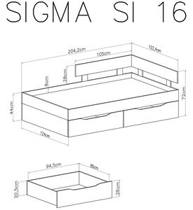 Łóżko dziecięce Sigma SI16 L/P - biały lux / beton