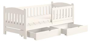 90x180 Łóżko dziecięce drewniane Alvins z szufladami - biały