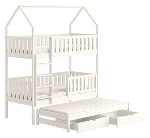80x180 Łóżko dziecięce domek piętrowe wysuwane Nemos - biały