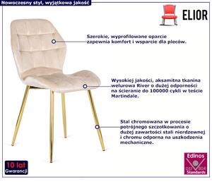 Beżowe krzesło welurowe tapicerowane glamour - Edro 4X