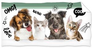 Ręcznik kąpielowy Psy i koty Rodzinne zdjęcie, 70 x 140 cm