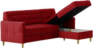 Uniwersalna sofa narożna pojemnikiem na pościel - czerwony