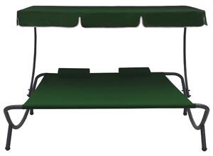 Leżak ogrodowy z baldachimem i poduszkami, zielony