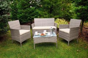 Komplet balkonowy z technorattanu (2 x fotel, sofa + stolik) COMODO szary