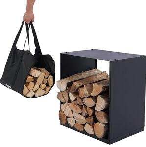 Półka metalowa do przechowywania drewna, wymiary 40x28x40 cm, z torbą transportową, do użytku wewnątrz i na zewnątrz