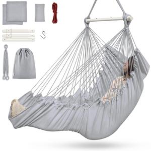 Hanging chair do użytku wewnątrz i na zewnątrz, wyposażony w 3 poduszki i podnóżek, o udźwigu do 200 kg, przeznaczony dla dzieci i dorosłych