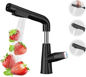 Bateria kuchenna 70 cm, czarna, obrotowa 360°, wyciągany prysznic, do kuchni