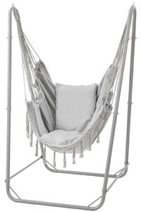 Hanging chair ze stalową konstrukcją, podstawą w kształcie litery "U", wytrzymujący obciążenie do 100 kg, przeznaczony do użytku wewnątrz i na zewnątrz