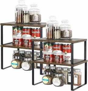 Półka kuchenna metalowo-drewniana, 4-elementowa, rozkładana, do szafek kuchennych