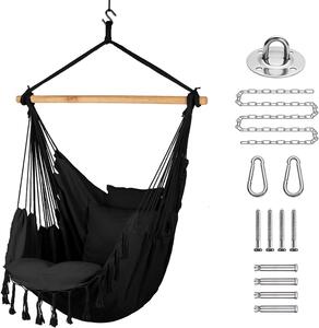 Hanging chair, duży, wykonany z liny polipropylenowej i mieszanki bawełny i lnu, wymiary 240x150 cm, do użytku wewnątrz i na zewnątrz
