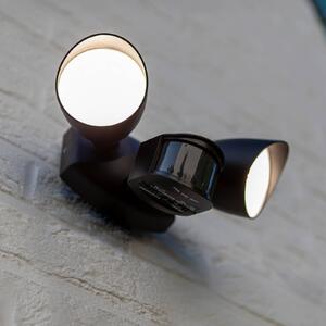 LUTEC Zewnętrzny reflektor ścienny LED z czujnikiem SHRIMP, czarny, 20 W, 2-punktowa SHRIMP, czarny, aluminium, nowoczesny