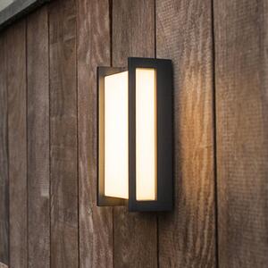 LUTEC connect Inteligentny kinkiet zewnętrzny LED QUBO, ciemnoszary, 22 cm, IP54, RGB, CCT QUBO, aluminiowy / szary / cynkowy, aluminium, nowoczesny