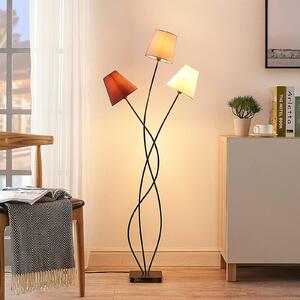 Lampa stojąca Melis Lindby, kremowy / amber, salon / jadalnia, tkanina / materiał / jedwab, nowoczesny