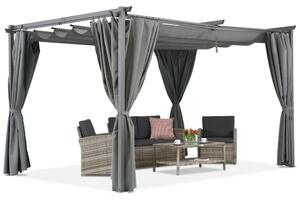 Antracytowa pergola tarasowa z zasłonami La Palma 3x4 Garden Point