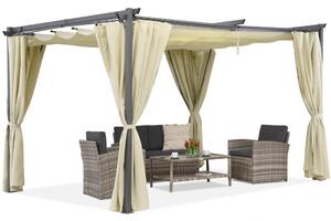Beżowa pergola tarasowa z zasłonami La Palma 3x3 Garden Point