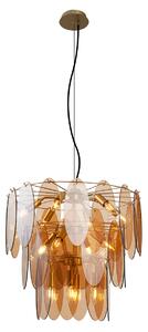 Lampa wisząca Art Deco złota z bursztynowym szkłem owalna 14-punktowa - Mochan Oswietlenie wewnetrzne