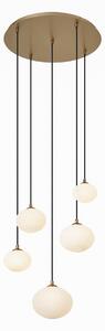 Lampa wisząca Art Deco złota ze szkłem opalowym 5-punktowa - Yani Oswietlenie wewnetrzne