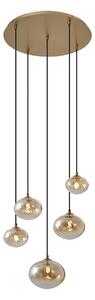 Lampa wisząca w stylu Art Deco złota z bursztynowym szkłem - Jia Oswietlenie wewnetrzne
