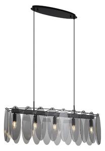 Designerska lampa wisząca czarna z dymionym szkłem owalna 5-punktowa - Mochan