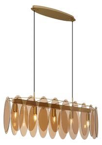 Lampa wisząca w stylu Art Deco złota z bursztynowym szkłem owalna 5-punktowa - Mochan Oswietlenie wewnetrzne
