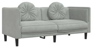 Jasnoszara aksamitna sofa 2-osobowa z poduszkami B8-F91