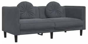Ciemnoszara aksamitna sofa 2-osobowa z poduszkami E4-A56