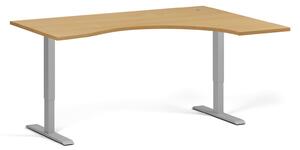 Ergonomiczne biurko z regulacją wysokości, 160x120 cm, 1 silnik, L/P, szara podstawa, buk