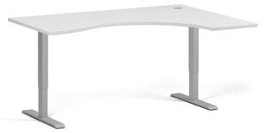 Ergonomiczne biurko z regulacją wysokości, 160x120 cm, 1 silnik, L/P, szara podstawa, biały