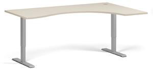 Ergonomiczne biurko z regulacją wysokości, 180x120 cm, 1 silnik, L/P, szara podstawa, brzoza