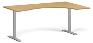 Ergonomiczne biurko z regulacją wysokości, 180x120 cm, 2 silniki, L/P, szara podstawa, buk
