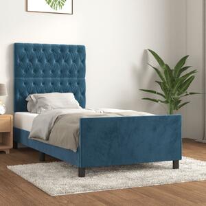 Rama łóżka z zagłówkiem, ciemnoniebieska, 90x200 cm, aksamitna