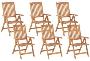 Rustykalny zestaw 6 krzeseł ogrodowych składane jasne drewno akacjowe Java Beliani