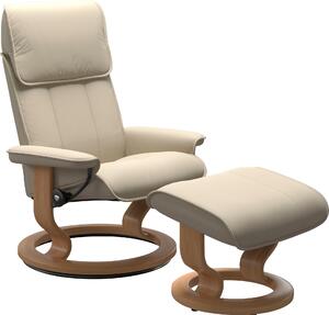 Fotel relaksacyjny skórzany z podnóżkiem, krem batic