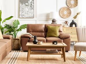 Klasyczna sofa dwuosobowa kanapa tapicerowana ekoskóra złoty brąz Vogar Beliani