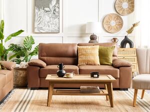 Klasyczna sofa trzyosobowa kanapa tapicerowana ekoskóra złoty brąz Vogar Beliani