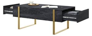 Stolik kawowy Verica z szufladami i metalowymi nogami 120 cm - czarny beton / złote nóżki
