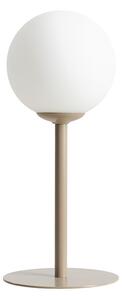 Stołowa lampa stojąca Pinne modernistyczna kula szklana beżowa biała