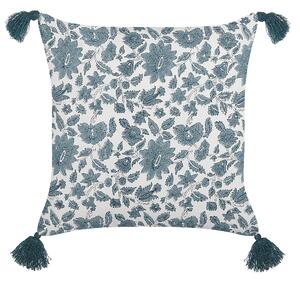 Bawełniana poduszka dekoracyjna wzór w kwiaty 45x45 cm biało-niebieska Rumex Beliani
