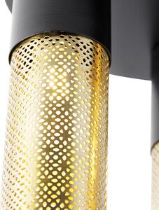 Industrialna lampa sufitowa czarna ze złotymi okrągłymi 3 punktami - Raspi Oswietlenie wewnetrzne
