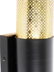 Kinkiet / Lampa scienna przemysłowy czarny ze złotem 11,5 cm - Raspi Oswietlenie wewnetrzne